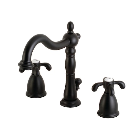 Kingston Brass Two-Hndle 3-Hole Deck Mnted Wide Bathroom Faucet W/ Plastic Pop-Up, Blk KB1970TX